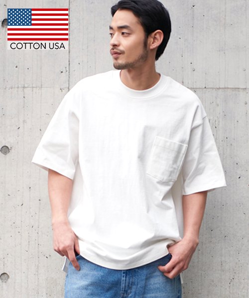 coca(コカ)/【透けない】胸ポケット付きサイドスリットTシャツ/WHITE