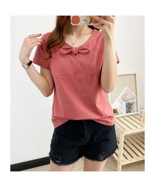 セール Tシャツ 三色 カットソー レディース カジュアル リボン かわいい 半袖 夏服 着回し シンプル トップス セイヘイショップ Seiheishop Magaseek