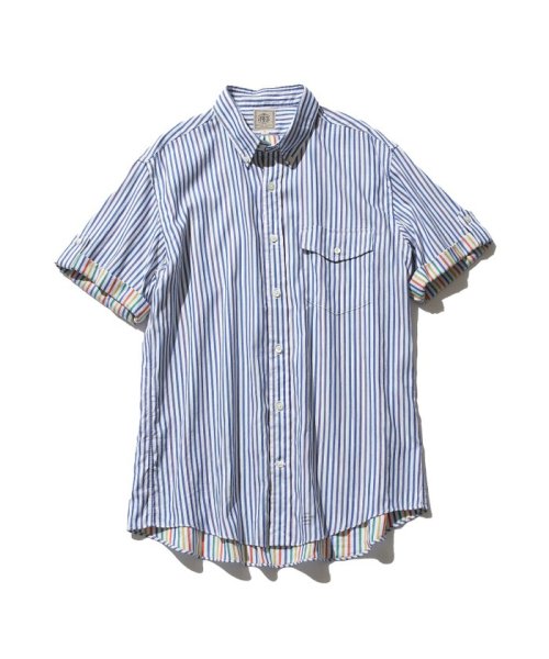 J.PRESS MENS(J．プレス　メンズ)/ダブルチューブ マルチストライプ シャツ/ネイビー系1