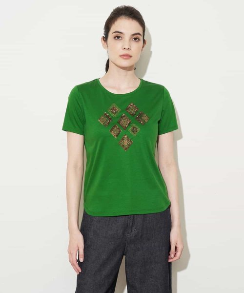 CHRISTIAN AUJARD(クリスチャン・オジャール)/オーガニックコットン刺繍Tシャツ/グリーン