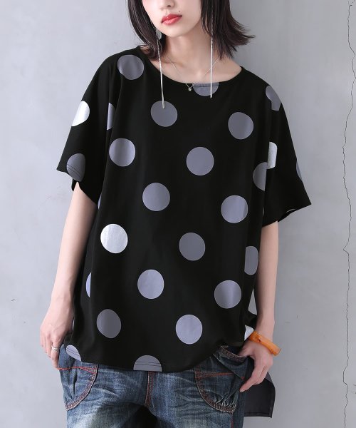 オシャレウォーカー Osharewalker 配色ドット柄ドルマンtシャツ Magaseek