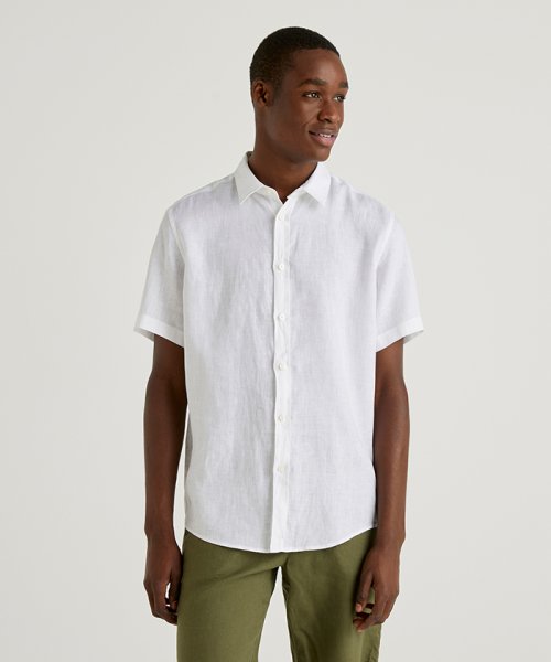セール レギュラーフィット半袖リネンシャツ ベネトン メンズ Benetton Mens Magaseek