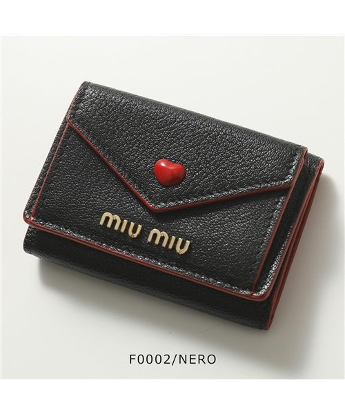セール Miumiu ミュウミュウ 5mh021 2bc3 Madras Love レザー 小銭入れ付き 三つ折り財布 ミニ財布 豆財布 レディース ミュウミュウ Miumiu Magaseek
