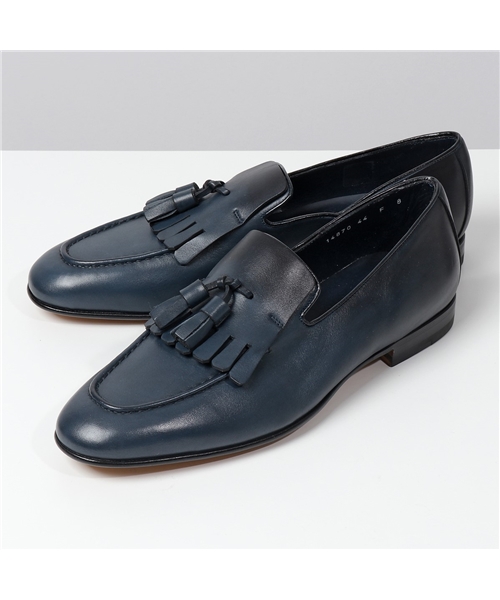 【SANTONI(サントーニ)】MCNC14870LA3SHDRU44 レザー ローファー タッセル シューズ ネイビー 靴 メンズ