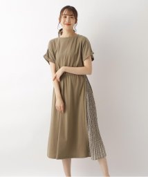 NATURAL BEAUTY BASIC(ナチュラルビューティーベーシック)/サイドプリーツドッキングワンピース/カーキ