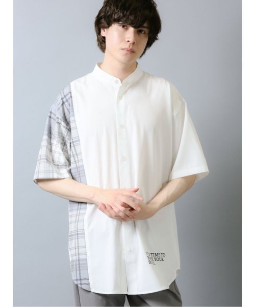 semanticdesign(セマンティックデザイン)/切替バンドカラー 半袖BIGシャツ/ホワイト