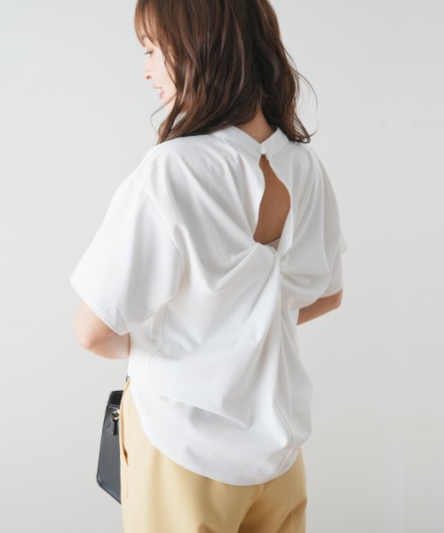 セール トップス ハイネック 通勤 オフィスカジュアル Tシャツ バックシャン オフィスファッション プチハイネック 韓国 ファッション バッククロスオープンブラ フューティアランド Futier Land Magaseek