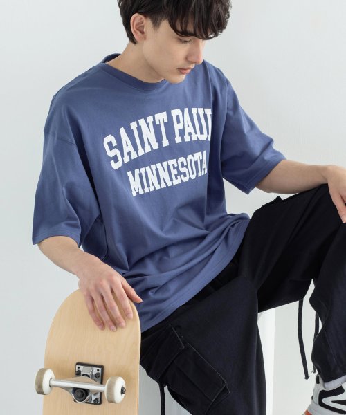 Rocky Monroe(ロッキーモンロー)/カレッジロゴT メンズ レディース 半袖Tシャツ グラフィック プリント カジュアル ストリート ビッグシルエット 韓国 アメカジ アイビーリーグ ギフト プレ/グレー