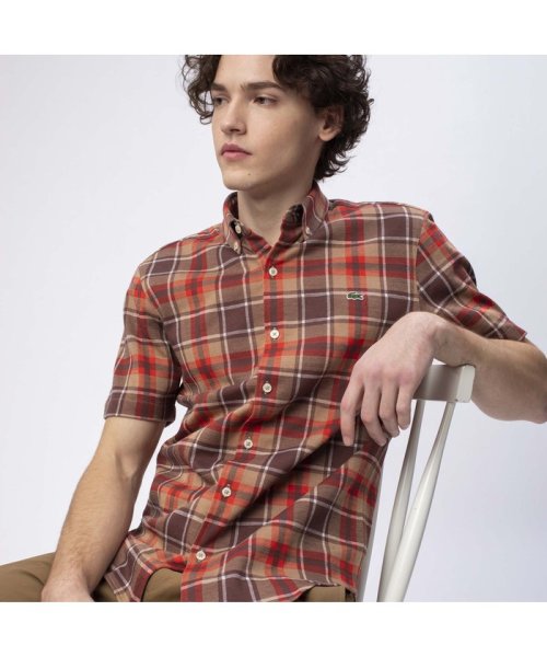 セール ダブルジャカードニット半袖チェックシャツ ラコステ メンズ Lacoste Mens Magaseek