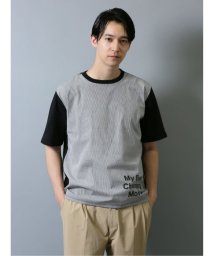 m.f.editorial(エムエフエディトリアル)/綿切替プリント クルーネック半袖BIGTシャツ/ブラック