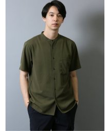 TAKA-Q(タカキュー)/カットジョーゼット バンドカラー半袖シャツ/カーキ