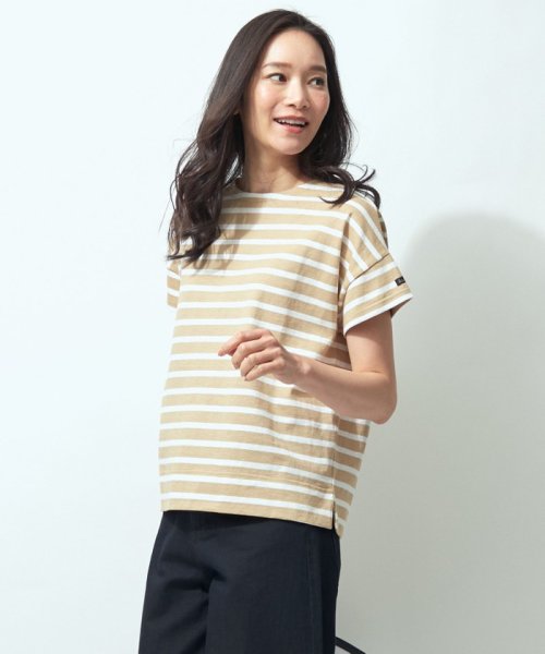 JIYU-KU(LARGE SIZE)(自由区（大きいサイズ）)/【WEB限定カラー有】Le Minor(ルミノア) ボーダーカットソー/ベージュ×オフホワイト