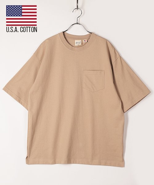 Amerikaya(Amerikaya)/【アメリカ屋】USAコットン ポケット付 半袖 Tシャツ/ベージュ