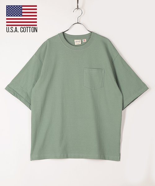 Amerikaya(Amerikaya)/【アメリカ屋】USAコットン ポケット付 半袖 Tシャツ/ソフトグリーン