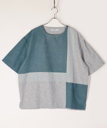 Amerikaya(Amerikaya)/【アメリカ屋】麻風 エステル 切替 半袖 Tシャツ/ネイビー