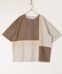 Amerikaya(Amerikaya)/【アメリカ屋】麻風 エステル 切替 半袖 Tシャツ/ブラウン