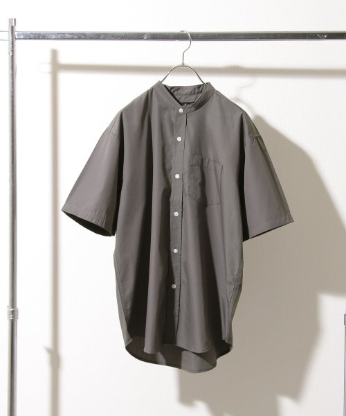 ZIP FIVE(ジップファイブ)/T/Cブロード半袖バンドカラーシャツ/チャコールグレー