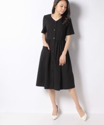 MISS J(ミス　ジェイ)/【洗える】サッカーチェック 五分袖ドレス/ブラック