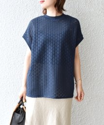 SHIPS WOMEN(シップス　ウィメン)/*〈手洗い可能〉アイレット クルーネック プルオーバー 24SS ◇/ネイビー