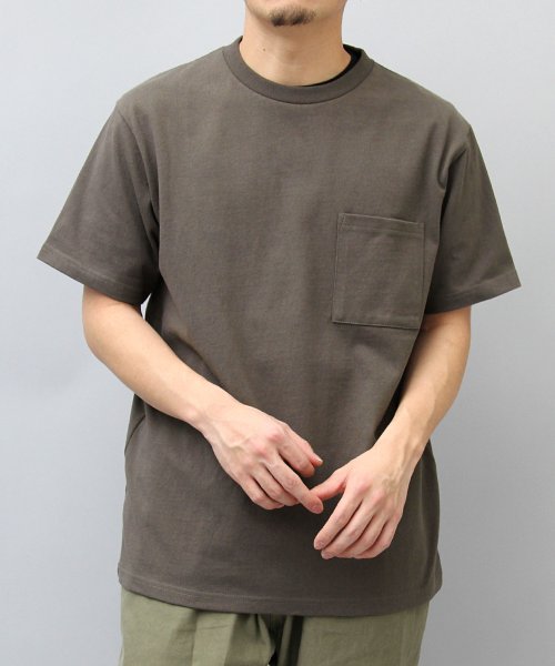 Goodwear(グッドウェア)/Goodwear グッドウェア USAコットン ポケット付き 半袖  Tシャツ レギュラーシルエット/カーキブラウン