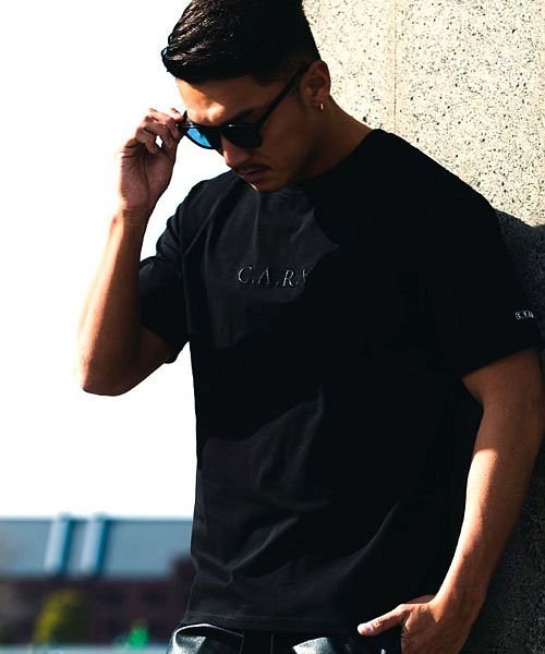 Cavaria フロントロゴ刺繍 バックラバープリントクルーネック半袖tシャツ メンズ ブランド 刺繍 C キャバリア Cavaria Magaseek