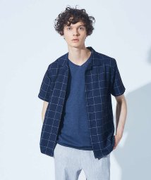 ABAHOUSE(ABAHOUSE)/【展開店舗限定】チェック/ストライプ柄 オープンカラー 半袖シャツ/ネイビー