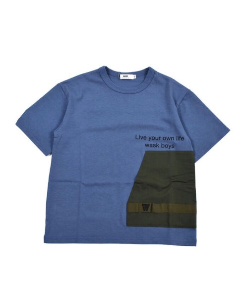 WASK(ワスク)/配色 ポケット ロゴプリント ビッグ 半袖 Tシャツ (100~160cm)/ブルー