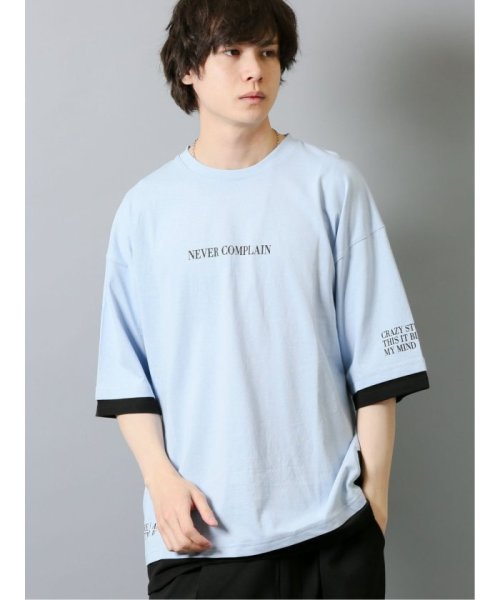 semanticdesign(セマンティックデザイン)/フェイクレイヤード クルーネック半袖BIGTシャツ/ブルー