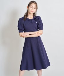 tocco closet(トッコクローゼット)/パールビジュー付きプリーツスリーブボウタイリボンニットワンピース/NAVY