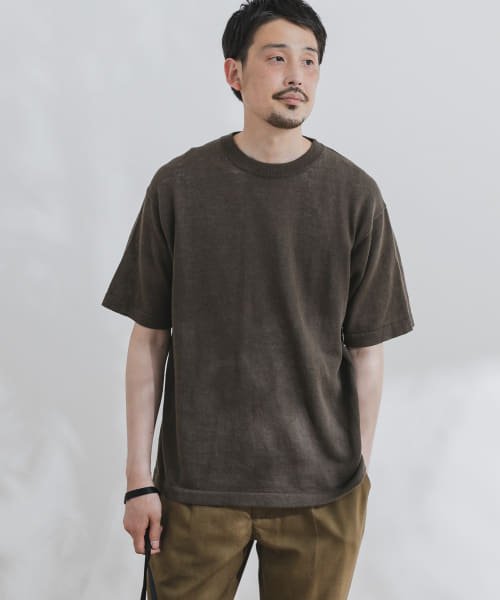 URBAN RESEARCH DOORS(アーバンリサーチドアーズ)/『UR TECH』抗菌 リネンニットTシャツ/BROWN