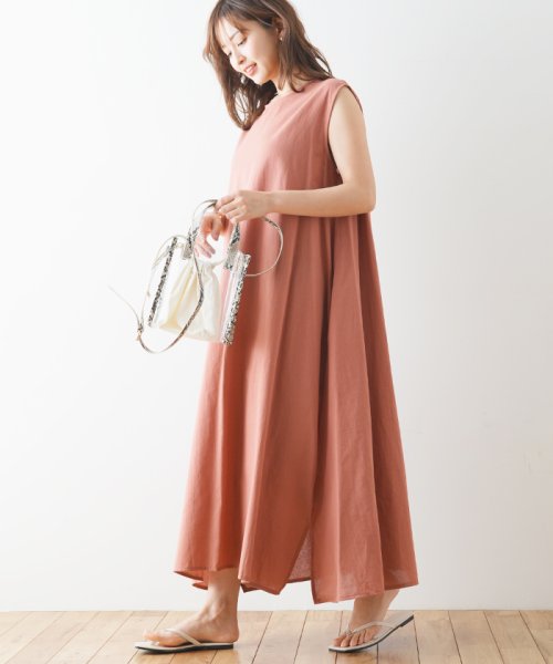 セール ワンピース Aラインワンピース ノースリーブ タンクトップ マタニティ 妊婦 オーバーサイズ リネン ブレンド 麻 ロングワンピース リラックス ロングワンピース フューティアランド Futier Land Magaseek