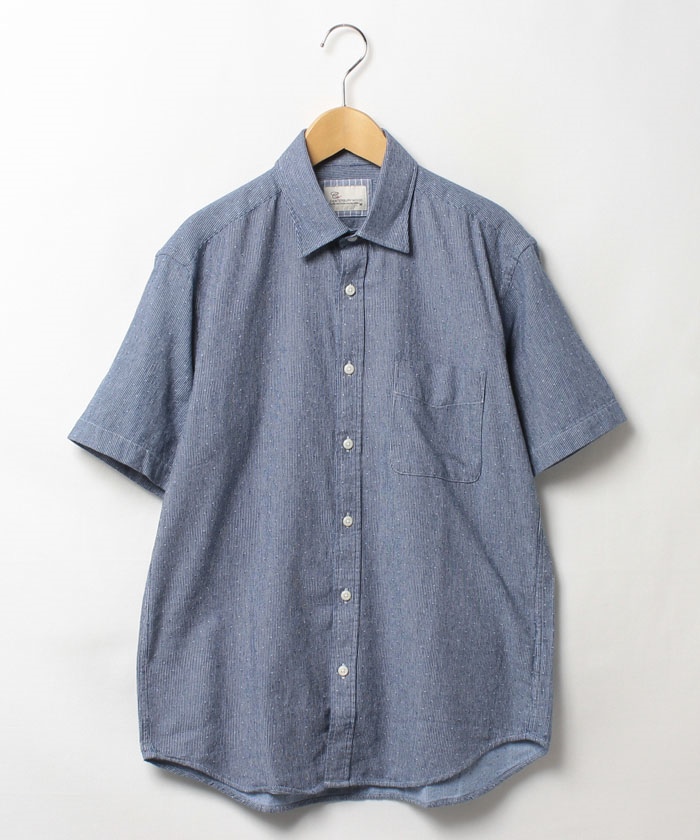 インディゴ風 半袖 ストライプシャツ/ メンズ シャツ インディゴ 