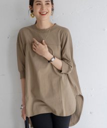 coen(coen)/UVカット機能付きシャツテールチュニックフットボールTシャツ/OLIVE