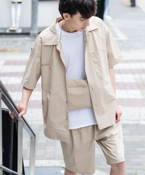 セール セットアップ シャツジャケット サコッシュバッグ 半袖 ハーフパンツ メンズ レディース ビッグシルエット ショート 半 短 ナイロン カジュアル ストリート ロッキーモンロー Rocky Monroe Magaseek