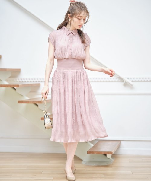 tocco closet(トッコクローゼット)/ウエストリブ切り替えドットマジョリカプリーツシャツワンピース/GRAYSH PINK