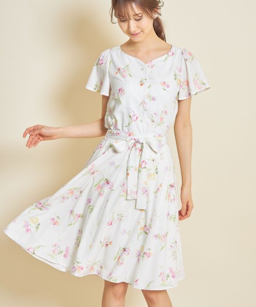 セール】【セットアップ対応商品】ウエストりぼん付きフラワープリント  