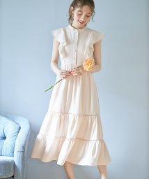 tocco closet(トッコクローゼット)/ハシゴレースティアード切り替えラッフルスリーブワンピース/BEIGE