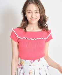 tocco closet(トッコクローゼット)/配色ライン入りフリル付きリブニットプルオーバー/RED