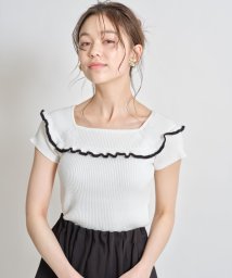 tocco closet(トッコクローゼット)/配色ライン入りフリル付きリブニットプルオーバー/Off-white