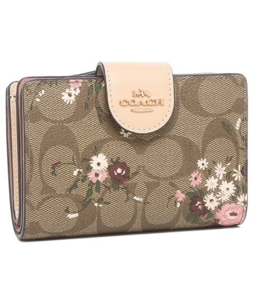 コーチ アウトレット 二つ折り財布 Signature 花柄 ベージュ ピンク レディース Coach C3773 Ime7v コーチ Coach Magaseek