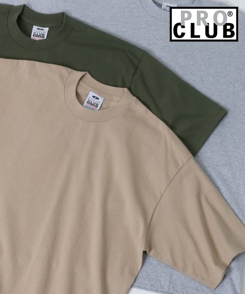 LAZAR(ラザル)/【Lazar】PRO CLUB/プロクラブ ビッグシルエット ヘビーウェイト クルーネック Tシャツ/無地T メンズ 半袖/カーキ