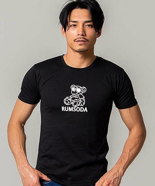 SB Select(エスビーセレクト)/RUMSODA ベアロゴプリントクルーネック半袖Tシャツ メンズ プリント クマ 熊 ユニセックスストリート カジュアル/ブラック