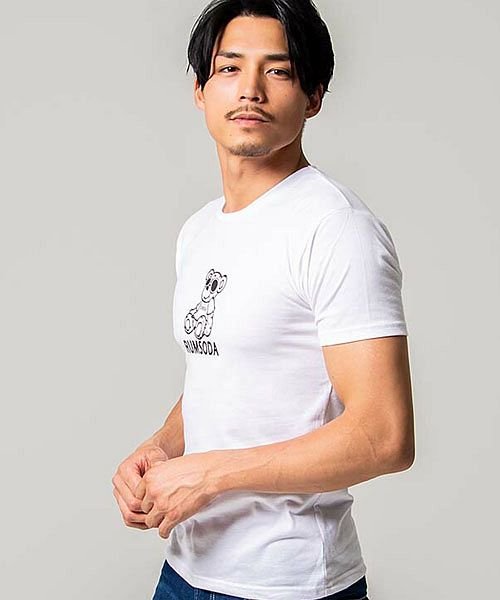 SB Select(エスビーセレクト)/RUMSODA ベアロゴプリントクルーネック半袖Tシャツ メンズ プリント クマ 熊 ユニセックスストリート カジュアル/ホワイト系1