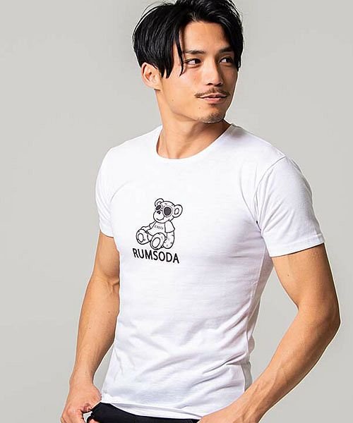 SB Select(エスビーセレクト)/RUMSODA ベアロゴプリントクルーネック半袖Tシャツ メンズ プリント クマ 熊 ユニセックスストリート カジュアル/ホワイト