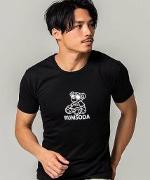 SB Select(エスビーセレクト)/RUMSODA ベアロゴプリントクルーネック半袖Tシャツ メンズ プリント クマ 熊 ユニセックスストリート カジュアル/ブラック系1