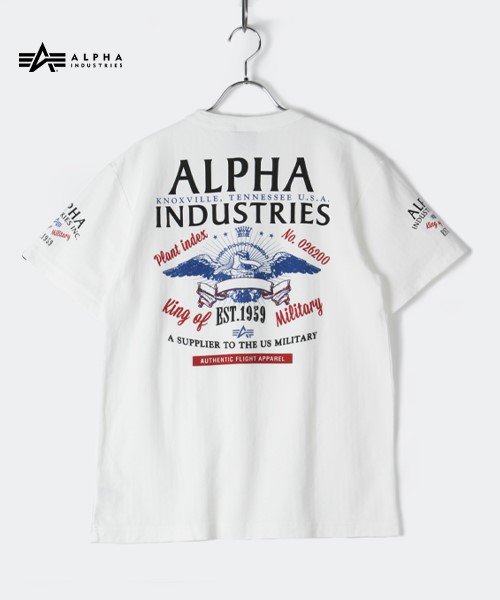 ALPHA INDUSTRIES(アルファインダストリーズ)/【ALPHA】 アルファ ヘリンボーンプリント半袖Tシャツ/ホワイト