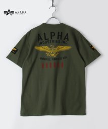 ALPHA INDUSTRIES(アルファインダストリーズ)/【ALPHA】 アルファ ヘリンボーンプリント半袖Tシャツ/アーミーグリーン