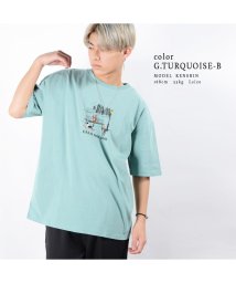 1111clothing(ワンフォークロージング)/◆USAコットン 刺繍× プリントTシャツ◆ tシャツ メンズ tシャツ レディース 半袖tシャツ 半袖 トップス 刺繍 tシャツ プリントt 白 綿100 綿/ターコイズ