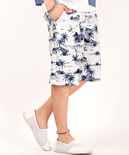 セール ワッフルビーチプリントショートパンツ ショートパンツ メンズ ワッフル ハーフパンツ プリント 春夏 ラグスタイル Luxstyle Magaseek