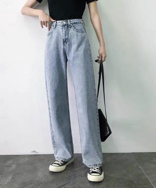セール デニムパンツ レディース ハイウエスト ワイドパンツ ストレートパンツ ジーンズ ゆったり ショッピングゴー Shoppinggo Magaseek